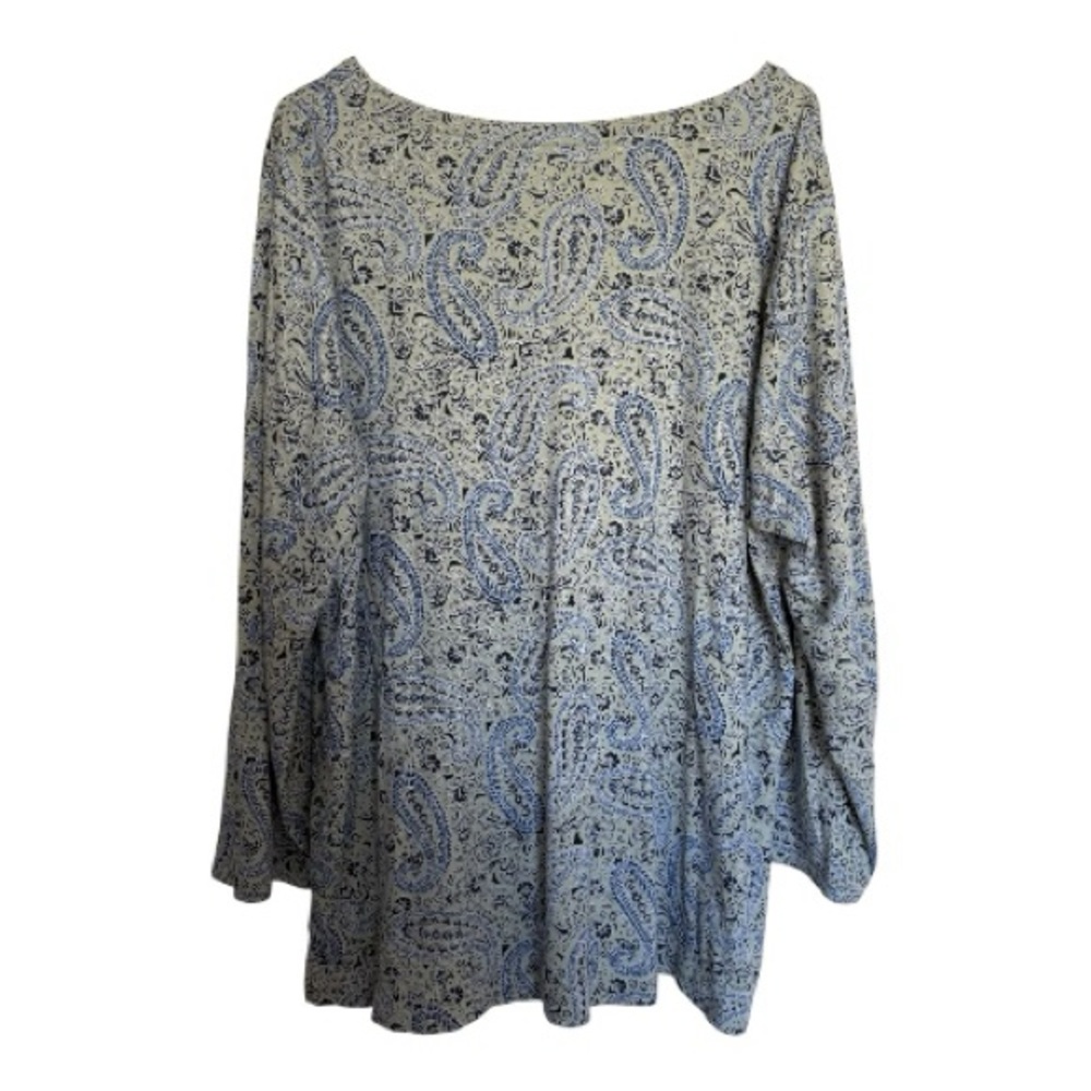 J Jill Simply Supima Cotton Paisley V Neck Tunic Women XL Long Sleeve Side Slit - Picture 2 of 10